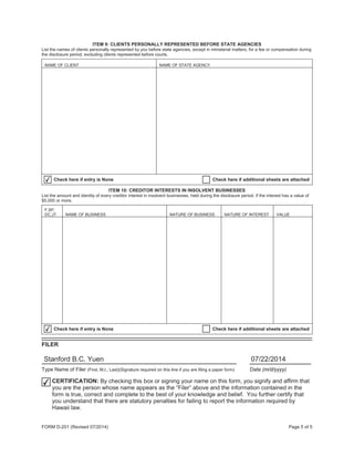 Sf714 Form Stanford Yuen 2014 Financial Disclosure Statement | PDF