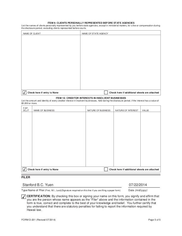 Stanford Yuen 2014 Financial Disclosure Statement