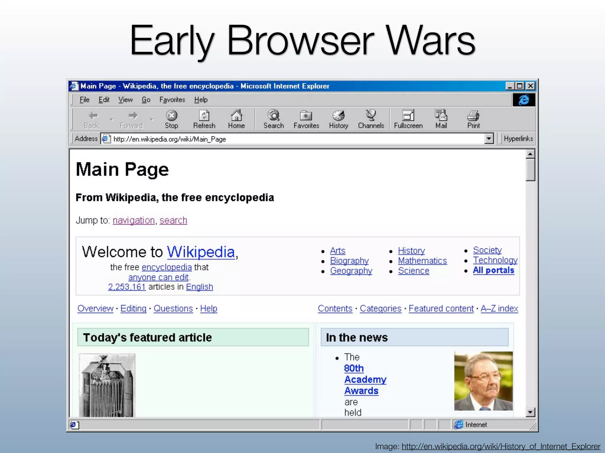 Early Browser Wars




            Image: http://en.wikipedia.org/wiki/History_of_Internet_Explorer
 