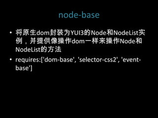 node-baseԭdomװΪYUI3NodeNodeListʵṩdomһNodeNodeListķrequires:['dom-base', 'selector-css2', 'event-base']