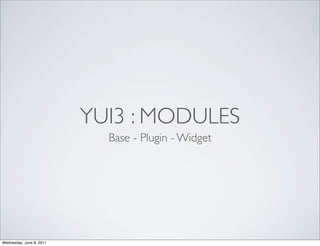 YUI3 : MODULES
                            Base - Plugin - Widget




Wednesday, June 8, 2011
 