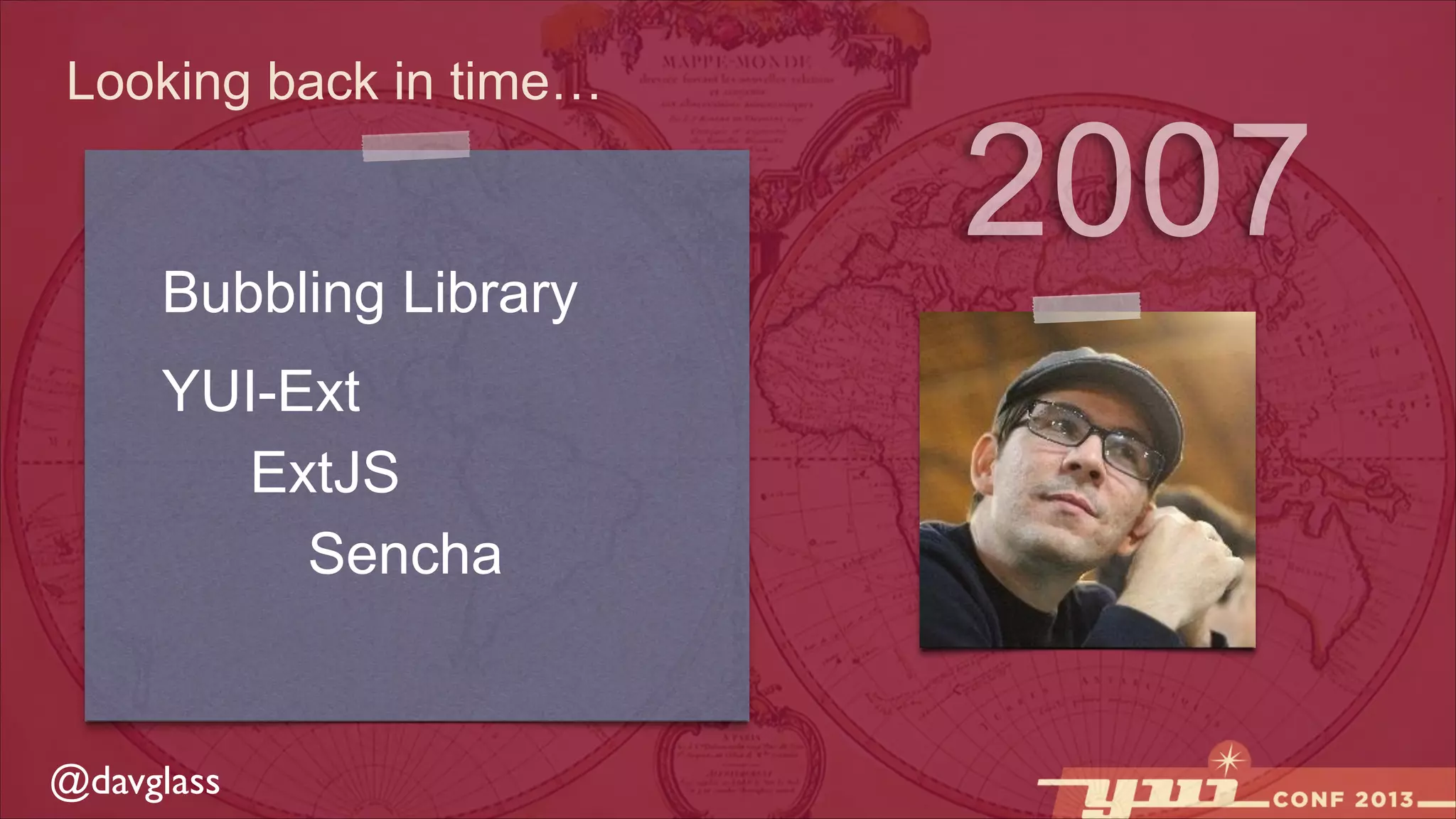 Looking back in time…

Bubbling Library
YUI-Ext
ExtJS
Sencha

@davglass

2007

 