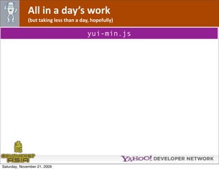 All in a day’s work
              (but taking less than a day, hopefully)

                                         yui-min.js




Saturday, November 21, 2009
 