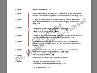 el
                     t uk                     s
                   h
                 ig r-Y
         Inflammatoir botverlies in vroege

               r
              y le
         reumatoïde artritis (RA)

            p u
           o G
         C
          le k
       MeInflammatoir botverlies in artrose


  r.
         (osteoarthritis=OA)

D
 