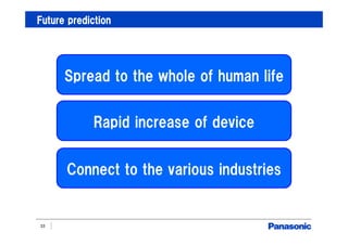 Future prediction
Spread to the whole of human life
Rapid increase of device
Connect to the various industries
33
 