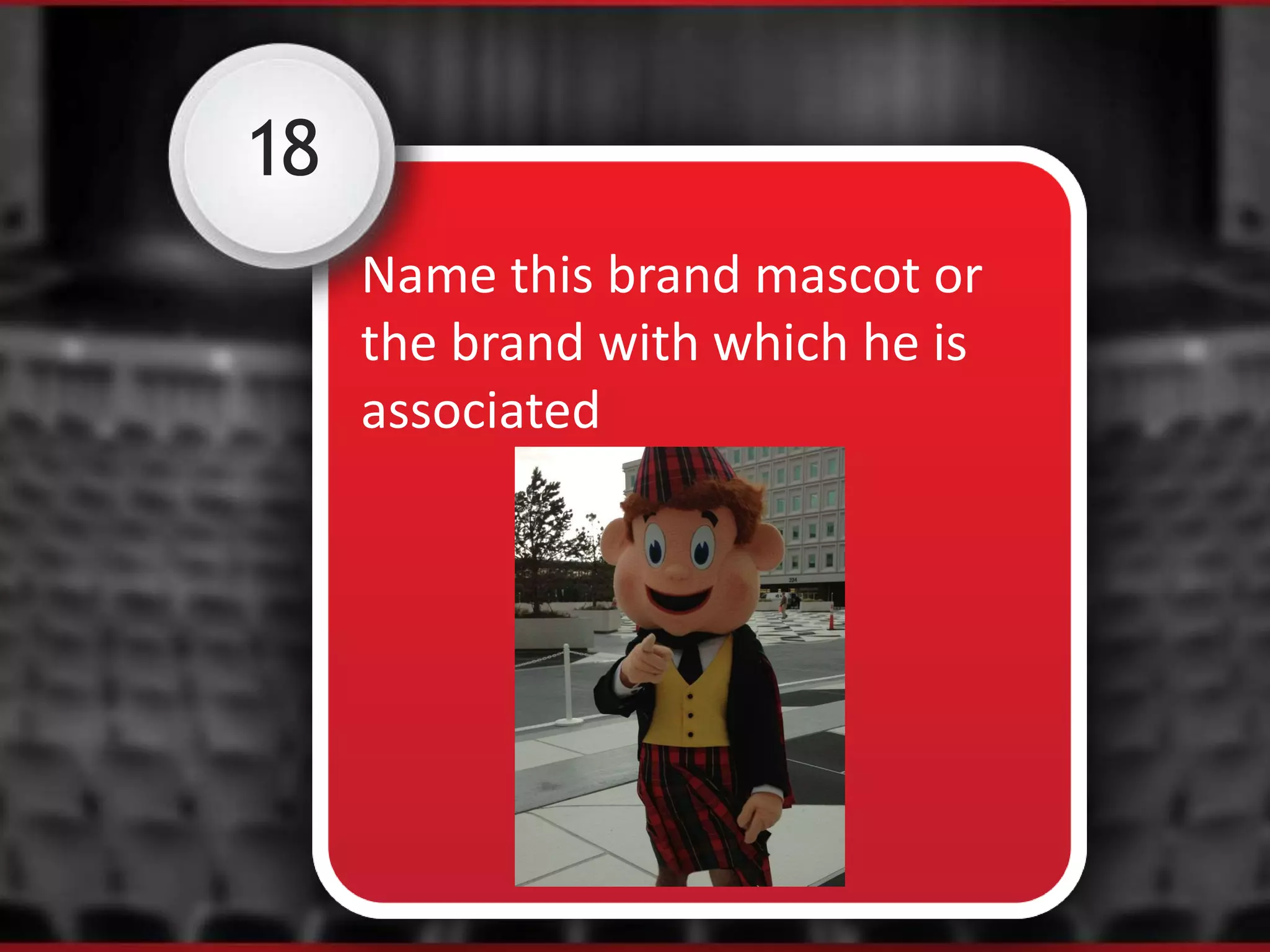 18
Name this brand mascot or
the brand with which he is
associated
 