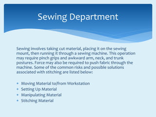 Sewing Risks OSHA Regulations - Ergonomics | PPTX