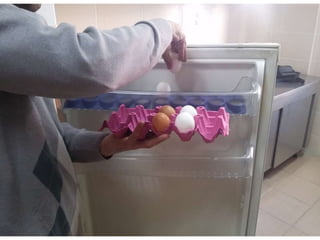 arranging / putting eggs into the fridge
