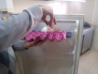 arranging / putting eggs into the fridge