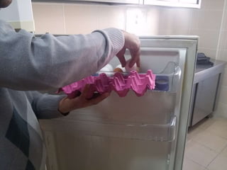 arranging / putting eggs into the fridge