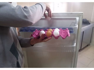 arranging / putting eggs into the fridge