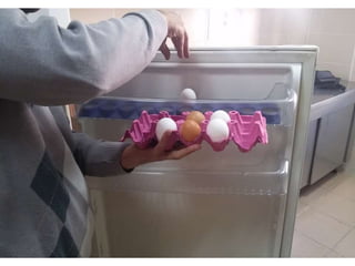 arranging / putting eggs into the fridge