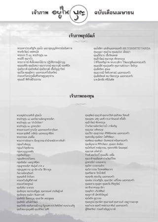 ‡®â“¿“æ                                                   ©∫—∫‡¥◊Õπ‡¡…“¬π


                                                      ‡®â“¿“æÕÿª∂—¡¿å
                                                         jj
æ√–¡À“ª√–‡ √‘∞°‘®  ÿ‡¡‚∏ ·≈–°≈ÿà¡∫ÿ≠Õ—»®√√¬åÕπ—πµ°“≈                    §ÿ≥‚™ ‘µ“ ·´à‡Œâß·≈–§√Õ∫§√—« MR.TOSHIMITSU YASUDA
æ√–™—¬«—≤πå Õµ⁄µ∑π⁄‚µ                                                   §ÿ≥∫ÿ≠¡“-§ÿ≥ªÉ«π-§ÿ≥ ¡ªÕß ‡Õ’Ë¬¡ª“
æ√–π«° ªï Ù¯, æ√–¿‘°…ÿ√ÿàπ ÚÒ                                           §ÿ≥ ÿ√’¬åπ“∂ ‡™◊ÈÕ√—µπæß…å
æ√– ‘√‘ §ÿ≥“°‚√                                                         §ÿ≥∏’√«—≤πå-§ÿ≥«√πÿ™ æ—™√µ√–°Ÿ≈
æ√–Õ“®“√¬å-æ’Ë‡≈’È¬ß¥Õ°‰¡â∫“π ªØ‘∫µ‘∏√√¡ºŸâπ”∫ÿ≠
                                    —                                   «à“∑’Ë√âÕ¬µ√’ ÿ¿“æ-√».¥√.ƒ¥’°√ «‘«—≤πª∞æ’·≈–§√Õ∫§√—«
§ÿ≥¡πµå™—¬-§ÿ≥π—π∑π“-§ÿ≥«√“¿√≥å-§ÿ≥«√«ÿ≤‘ ¬Õ¥æ‘π‘®                      §ÿ≥ ÿ√ ’Àå-§ÿ≥ªÿ≥±√‘°-§ÿ≥°“πµåª√–¿“ Õ‘∑∏‘°ÿ≈
§ÿ≥ªî¬–«¥’-§ÿ≥ªî¬æ—π∏å-§ÿ≥ªî¬–«ÿ≤‘ ‡™◊ÈÕªí≠≠“«‘∑¬å                      §ÿ≥ ‘∑∏‘æ√  ÿ¢º≈
§ÿ≥«‘‰≈-§ÿ≥ ÿ¡‘µ√“ ·≈–§√Õ∫§√—«¬—πµ√—µπå                                 §ÿ≥ ÿ«√√≥’ °‘µµ‘«√»“ πå ·≈–§√Õ∫§√—«
§√Õ∫§√—«µ√–°Ÿ≈≈‘È¡»‘√‘‡»√…∞°ÿ≈∑ÿ°∑à“π                                   §ÿ≥ ‘∑∏‘æß»å æπ“√—µµ√–°Ÿ≈ ·≈–§√Õ∫§√—«
§ÿ≥‡¡∏’ æ‘∑—°…å∏’√–∏√√¡                                                 π.æ.©—µ√™—¬ »√’∫—≥±‘µ



                                                       ‡®â“¿“æ°Õß∑ÿπ
                                                            jj
æ√– ¡ÿÀåÕ”π«¬»—°¥‘Ï ¡ÿπ‘ °⁄‚°                                   §ÿ≥ ÿæ—≤πå-§ÿ≥¬ÿ«¥’-§ÿ≥°π°√—™µå-§ÿ≥∏’√æ≈ √—™µ‡¡∏’
æ√–¿‘°…ÿ√ÿàπ ÒÙ ·≈–°—≈¬“≥¡‘µ√≈Ÿ°æ√–∏—¡œ                         §ÿ≥∫ÿ≠æ∫ ·´à§Ÿ ·≈–æ’.«“¬.Õ“√åµ·Õπ¥å æ√‘Èπµ‘Èß
æ√–¿‘°…ÿ√ÿàπ Ò˜ ç ”‡√Á®«‘™™“é                                   §ÿ≥∏’√«—≤πå æ—™√µ√–°Ÿ≈
æ√–¿‘°…ÿ√ÿàπ Ú ≈Ÿ°æ√–∏—¡œ                                      ∫â“π°—≈¬“≥¡‘µ√«—¥ª“°πÈ” ¿“…’‡®√‘≠
æ√–¡À“∏‡π»√å ∞“π√‚µ ·≈–§√Õ∫§√—«®“√ÿ®‘π¥“                        §ÿ≥∫Ÿ√≥– ¡À—∑∏π°ÿ≈
æ√–¡À“ ÿ√ ‘∑∏‘Ï «√ ‘∑⁄‚∏ ·≈–§≥–≠“µ‘¡‘µ√                         §ÿ≥ª√’™“-§ÿ≥ ÿ«√√≥“ »‘√‘æ‘™—¬æ√À¡ ·≈–§√Õ∫§√—«
æ√–Õ√√≥æ ‡ª¡ ’‚≈                                                §ÿ≥æ√‡æÁ≠-§ÿ≥π‘µ¬“ ‚µ»‘√‘æ—≤π“
æ√–Õ“®“√¬åÕßÕ“® ‡√◊Õß ÿ«√√≥- ”π—° ß¶å à«ß°«ß®‘π´â“              §ÿ≥æ—≤π–-§ÿ≥æ—≤π“ Õ‘π∑æƒ°…å æ√âÕ¡§√Õ∫§√—«
°≈ÿà¡·°â«‡µ‘¡∫ÿ≠                                                §ÿ≥‡æÁ≠®¡“  »‘√‘°‘®«—≤π“, §ÿ≥Õ¡√ ≈—ß‡¡◊Õß
°≈ÿ¡·°â««‘ ∑∏‘∏√√¡
   à        ÿ                                                   §ÿ≥‰æ√‘π∑√å Àß…å ÿ«√√≥, §ÿ≥¢√√§å™—¬ π‘¬¡Õ¥ÿ≈¬å
°≈ÿà¡¥«ß∫ÿ≠∫Õ µ—π                                               §ÿ≥¡“πæ ·®âß§”¢”
°≈ÿà¡∑‘æ¬åªí≠≠“                                                 √â“πæ’.‡Õ .°äÕª∫’È-§ÿ≥·¡à§‘È¡ ·´à≈‘È¡
°≈ÿà¡¡À—»®√√¬å«—πæ√–                                            §ÿ≥‡√«¥’-§ÿ≥Õ—≥≥æ ª“≈«—≤πå«‘‰™¬
°≈ÿà¡¡—™¨‘¡“ ·≈–≠“µ‘¡‘µ√                                        ≈Ÿ°æ√–∏—¡œ ®.ÀπÕß§“¬
°≈ÿà¡≈Ÿ°æ√–∏—¡œ æ—π∏ÿå·∑â ¿“§ Ù                                 §ÿ≥«‘™“ ∫«√∏√√¡®—°√
°≈ÿà¡∫ÿ≠ À«“√– Õÿ∫“ ‘°“∂«‘≈ «—µ‘√“ß°Ÿ≈                          §ÿ≥«‘¿“«√√≥ «’√–æß…åæ—≤π“°√
°—≈¬“≥¡‘µ√ ÿ√‘π∑√å                                              §ÿ≥»√’ Õ“¥ «—™√‚° ‘∑∏‘Ï
§ÿ≥§¡»—°¥‘Ï ∂‘√°—π∑√                                            §ÿ≥»ÿ¿™—¬ »ÿ¢‡®√‘≠ ·≈–§√Õ∫§√—«
§√Õ∫§√—«‡™‘≠»‘√‘¥”√ß§å                                          §ÿ≥ ™π ª√–‡ √‘∞¬‘Ëß, §ÿ≥ “∏‘µ“ ‡ √’‚√¥¡ ·≈–§√Õ∫§√—«
§√Õ∫§√—«æ–ÀŸ™π¡å                                                §ÿ≥ ¡™“¬-§ÿ≥ ÿ¥“-§ÿ≥µ–«—π »‘√‘§ÿ√ÿ√—µπå
§ÿ≥®—π∑‘¡“ ¬“ “∏√                                                ¡“™‘°Õ“»√¡Õÿ∫“ ‘°“
§ÿ≥™—¬¬ÿ∑∏ ¢Õª√–‡ √‘∞ ÿ¢, §ÿ≥°√Õπß§å ª√–¥‘…∞å«ß»å               §ÿ≥ ÿ¿—∑√“ ‡°’¬√µ‘»‘≈ªá
§ÿ≥™—¬¬ÿ∑∏-§ÿ≥π‘¿“ ™‘π¡À“«ß»å                                   §ÿ≥ ÿ¿“«¥’ ‡≈‘»«™‘√‰æ∫Ÿ≈¬å
§ÿ≥∑—»π’¬å ≈‘È¡µ√–°Ÿ≈, §ÿ≥ “∏‘µ ‡µ™–æŸ≈º≈                       §ÿ≥‚ ¿‘µ §Ÿ ÿ«√√≥
§ÿ≥∑—»π’¬å ‡ √’‡≈‘»«‘«—≤πå                                      §ÿ≥Õπÿ√ÿ®πå-§ÿ≥«π‘¥“-§ÿ≥Õ“ππ∑å-§ÿ≥™“ππ∑å ‡®…Æ“√«¡º“ ÿ¢
§ÿ≥∏«—™™—¬-§ÿ≥®‘π¥“¡≥’-¥.≠.°—≠®πæ√-¥.™.®‘µµ‘¿—∑∑å ∑Õßª√–‡ √‘∞   §ÿ≥Õ”π«¬-§ÿ≥∑«’ æß…åª√–¿“æ—π∏å ·≈–§√Õ∫§√—«
§ÿ≥∏’√æ≈-§ÿ≥∫ÿ… ‘π’-§ÿ≥√µ‘√—µπå ‚Õ»‘√‘                          ºŸâ¡’®‘µ»√—∑∏“ √à«¡ √â“ßªí≠≠“∫“√¡’
                                                                   73
 