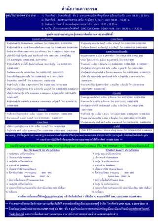 : 1)                      -                        2                              (            )      08.30 - 17.30 .
                                             2)                                                            7(        7) 7,     08.30 - 15.30 .
                                             3)                  -                                                  10.00 - 12.20 .
                                             4)                                                     DMC Call Center 0-2901-1616         08.30 . - 17.30 .



*                                                         . 0-2642-8513, 0-1616-5769               *                                     .                  .            . 0-3931-3709, 0-1591-3828
*                                                                    . 0-2894-2609, 0-6336-2884 *                        .                         .                     . 0-9604-0128, 0-9403-6439
*                                     ( .               )      . 0-1290-0575, 0-2971-6765
*                                                                            ( .           )       *                   .          .                              . 0-4426-0306, 0-1120-2382
       . 0-2972-9200, 0-1350-9130, 0-6711-0194                                                     *                        .             .                          . 0-1547-9787
*                                                                            . 0-2458-1851,        *             .        .                            . 0-4324-3860, 0-1544-3545, 0-1592-9991
    0-9145-5535                                                                                    *                                                      .      .               . 0-5014-3441
*                                           . 0-2333-1107, 0-6812-7475                             *                                .                       .             . 0-9710-4606, 0-1580-7233
*                                    . 0-2966-5252 1, 0-9112-5679                                  *                                                             .             .               .
*                               . 0-2552-3701, 0-6372-5203                                           0-6856-3143
*                  .      .                        . 0-2394-1030, 0-1492-9208                      *                                                   .             .             . 0-4359-0308
*                                     .               .                . 0-9699-9916, 0-2963-2141 0-9417-3757, 0-9843-0180
*                               .              .                   .               . 0-9119-9072,
    0-2901-0977                                                                                    *                          .               .                       . 0-5373-7003, 0-1819-2794
*                                .              .                 .                 . 0-2904-8725, *               .          .                              . 0-5377-2372, 0-9557-6176
    0-1695-8309                                                                                    *                                                       .        .             . 0-5321-2196,
                                                                                                     0-6911-1896
*                               .         .                . 0-3524-5401, 0-6892-8898              *                 .          .             .0-5431-9269, 0-9999-2925, 0-1998-3943
*           .        .      .             . 0-1812-5301, 0-3662-1577                               *                            .         .            . 0-6674-8644, 0-1379-6579
                                                                                                   *                                    .   .               . 0-4152-2142, 0-9439-9793
*                                       .         .               . 0-1628-1826
*                      .      .                . 0-3554-6984, 0-9427-8610, 0-9820-0484 *                    . . (           )                 .                  .           . 0-7424-8107-8, 0-1896-3624
              :
                                          ***                                                                                           0-9368-7395 ***
                                                         DMC                                                    C-Band           PSI, DYNASAT
                                PSI Model PR 105                                                                                     DYNASAT Model F1
    1.       Menu                                                                                                  1.         Menu
    2.                  Installation                                                                                2.                            Installation
    3.       OK                                                                                                    3.         OK
    4.              Installation                                                                                   4.                   Installation
    5.                 Channel Search                                                                              5.                       Channel Search
    6.                    TP Frequency       3600 MHz                                                              6.                         Frequency      3600 MHz
                         Symbol Rate       26667 Ks                                                                                        Symbol Rate 26667 Ks
 7.                            Transponder Scan                                                                    7.                            Search Mode
 8.          OK                                                                                                    8.         OK
 9.                                                            DMC                                                 9.                                                                     DMC
10.                                                                                                               10.
                                                                         (Exit)                        /                                               DMC Call Center 0-2901-1616

***                                                                                                                                                           0-2901-1020, 0-2901-0508-10
***                                             0-2901-1616               108 /     1                                                                       (          )                  ,
 