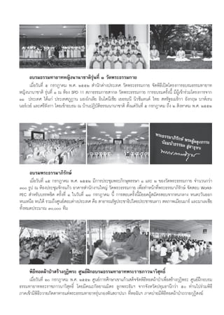 Õ∫√¡∏√√¡∑“¬“∑À≠‘ßπ“π“™“μ‘√ÿàπ∑’Ë Ò «—¥æ√–∏√√¡°“¬
      ‡¡◊ËÕ«—π∑’Ë ı °√°Æ“§¡ æ.». ÚııÚ  ”π—°μà“ßª√–‡∑» «—¥æ√–∏√√¡°“¬ ®—¥æ‘∏’‡ªî¥‚§√ß°“√Õ∫√¡∏√√¡∑“¬“∑
À≠‘ßπ“π“™“μ‘ √ÿàπ∑’Ë Ò ≥ ÀâÕß SPD 11  ¿“∏√√¡°“¬ “°≈ «—¥æ√–∏√√¡°“¬ °“√Õ∫√¡§√—Èßπ’È ¡’ºŸâ‡¢â“√à«¡‚§√ß°“√®“°
ÒÒ ª√–‡∑» ‰¥â·°à ª√–‡∑»¿ŸØ“π ¡Õß‚°‡≈’¬ Õ‘π‚¥π’‡´’¬ ‡¬Õ√¡π’ π‘«´’·≈π¥å ‰∑¬  À√—∞Õ‡¡√‘°“ Õ—ß°ƒ… ∫“Àå‡√π
πÕ√å‡«¬å ·≈–»√’≈—ß°“ ‚¥¬‡¢â“Õ∫√¡ ≥ ∫â“πªØ‘∫—μ‘∏√√¡π“π“™“μ‘ μ—Èß·μà«—π∑’Ë ı °√°Æ“§¡ ∂÷ß Ú  ‘ßÀ“§¡ æ.». ÚııÚ




     Õ∫√¡æ√–∏√√¡“¿‘√—°…å
      ‡¡◊ËÕ«—π∑’Ë Òı °√°Æ“§¡ æ.». ÚııÚ ¡’°“√ª√–™ÿ¡æ√–¿‘°…ÿæ√√…“ Ò ·≈– Ú ¢Õß«—¥æ√–∏√√¡°“¬ ®”π«π°«à“
Û √Ÿª ≥ ÀâÕßª√–™ÿ¡®—°√·°â« Õ“§“√ ”π—°ß“π„À≠à «—¥æ√–∏√√¡°“¬ ‡æ◊ËÕ∑”Àπâ“∑’Ëæ√–∏√√¡“¿‘√—°…å ®—¥ Õ∫ World-
PEC  ”À√—∫∫√√æ™‘μ §√—Èß∑’Ë Ò „π«—π∑’Ë Ò¯ °√°Æ“§¡ π’È °“√ Õ∫§√—Èßπ’È¡’¬Õ¥ºŸâ ¡—§√ Õ∫®“°Àπ°≈“ß Àπμ–«—πÕÕ°
Àπ‡Àπ◊Õ Àπ„μâ √«¡∂÷ß»Ÿπ¬å Õ∫μà“ßª√–‡∑» §◊Õ  “∏“√≥√—∞ª√–™“∏‘ª‰μ¬ª√–™“™π≈“«  À¿“æ‡¡’¬π¡“√å ·≈–¡“‡≈‡´’¬
∑—ÈßÀ¡¥ª√–¡“≥ Û, ∑’¡




     æ‘∏’∑Õ¥ºâ“ªÉ“ √â“ß°ÿØ‘æ√– »Ÿπ¬åΩñ°Õ∫√¡∏√√¡∑“¬“∑æ√–√“™¿“«π“«‘ ÿ∑∏‘Ï
     ‡¡◊ËÕ«—π∑’Ë Ú °√°Æ“§¡ æ.». ÚııÚ »Ÿπ¬å°“√»÷°…“‡¢“·°â«‡ ¥Á®®—¥æ‘∏’∑Õ¥ºâ“ªÉ“‡æ◊ËÕ √â“ß°ÿØ‘æ√– »Ÿπ¬åΩñ°Õ∫√¡
∏√√¡∑“¬“∑æ√–√“™¿“«π“«‘ ÿ∑∏‘Ï ‚¥¬¡’§≥–°—≈¬“≥¡‘μ√ ≈Ÿ°æ√–∏—¡œ ®“°®—ßÀ«—¥ª∑ÿ¡∏“π’°«à“ ı ∑à“π‰ª√à«¡æ‘∏’
¿“§‡™â“¡’æ‘∏’∂«“¬¿—μμ“À“√·¥àæ√–∏√√¡∑“¬“∑√ÿàπ°Õßæ—π ∂“ªπ“ ∑’ËÀÕ©—πœ ¿“§∫à“¬¡’æ‘∏’∑Õ¥ºâ“ªÉ“∂«“¬°ÿØ‘ ß¶å


                                                   111
 