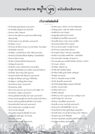 √“¬π“¡‡®â“¿“æ                                                         ©∫—∫‡¥◊Õπ ‘ßÀ“§¡

                                                ‡®â“¿“æ°‘μμ‘¡»—°¥‘Ï
❍ °—≈œ°âÕßæ—π∏ÿå Õÿª∂—¡¿å√ÿàßæß»å ·≈–§√Õ∫§√—«
                                                     jjœª√’™“- ÿ™“¥“-Õ—ß§«‘¿“-ª¿“«‘π∑å ∑√—æ¬å√ÿàß‡√◊Õß
                                                           °—≈       ❍

❍ °—≈œ‡°’¬√μ‘™—¬-‡æÁ≠®—π∑√å-™«‘π ≈âÕ®—°√™—¬                          ❍   °—≈œæ‘‡™∞-¡≥‰»≈ «ß…å∑à“‡√◊Õ-·¡à∑—»π“  ‘ß§–‡πμ‘
❍ °—≈œ‡¢¡°√-æ—∑¬“ ™—¬æƒ°…å                                           ❍   °—≈œæ‘∑—°…å-®‘√“¿√≥å ‡«’¬ß ‘¡“
❍ °—≈œ§“√¡-πâÕ¬- ÿπ’¬å-æ.μ.Õ.¡πμ√’-æ≈.μ.μ.æ‘™—¬-æ‘‡™…∞               ❍   °—≈œæŸ≈∑√—æ¬å- ¡§‘¥- ÿ™“μ‘ ∑Õß√—°…å
  ‡®’¬¡∫ÿ√‡»√…∞å                                                     ❍   °—≈œ‡æÁ≠ ‘π’  ÿ«√√≥∑«’‚™μ‘ ·≈–§√Õ∫§√—«
❍ °—≈œ®—°√°ƒ…≥å-ª“ª“ÕŸ  ∂‘√‡ ∂’¬√ ·≈–§√Õ∫§√—«                        ❍   °—≈œ¡πμå™—¬-π—π∑π“-°ƒμ¬“-∑»π¿ ¬Õ¥æ‘π‘®
❍ °—≈œ®—π∑‘¡“ ¬“ “∏√                                                 ❍   °—≈œ¡“≈’-™≈Õ-Õ—§∏—™-Õ√»‘√‘ ™«π–æß»å
❍ °—≈œ®”π«π-√ÿ®’-√—»¡’-∏√“æ√√≥-®“√ÿ«√√≥-®—π∑‘¡“ °—≈¬“π¡‘μμ“          ❍   °—≈œ√.μ.∑. ∂“æ√- π∏‘¬“- √“≠®‘μ ‰°√ƒ°…å
❍ °—≈œ®‘≥≥å≥‘™“ ¡—ß°√°π°                                             ❍   °—≈œ√«’«√√≥-∏‡π»æ≈-¿—§æ≈ ¬âÕ¬π«≈
❍ °—≈œ®‘μμ‘¡“ ¡“π–‰™¬√—°…å-¥™.«√®‘μ-«√æ—π∏å »ÿ¿°√¡ß§≈                ❍   °—≈œ√». ÿ‡æ™√-π—π∑π“ ®‘√¢®√°ÿ≈ ·≈–≠“μ‘¡‘μ√
❍ °—≈œ®‘√‚√®πå-π—π∑«—≤πå-π‘∏‘π—π∑å-‡æÁ≠æ‘™≠“ ‚ ¿≥Õ‘∑∏‘«—≤πå          ❍   °—≈œ√—™¥“«√√≥-π‘«—≤πå-æß»å ‘√‘-°‘μ‘¡“ «ß»å®√— «‘®‘μ√
❍ °—≈œ©≈«¬-Õ—¡æ√ §”‡À¡¬                                              ❍   °—≈œ«√‡∑æ-πÿ™®‘√“-æƒ°…å»ÿ¿“ß§å »ÿ¿‡¡∏“°√
❍ °—≈œ™—™«“≈-ªîòπ¡≥’ æ—π∏å°—∑≈’ æ√âÕ¡§√Õ∫§√—«                        ❍   °—≈œ«√√≥‡©≈‘¡-¿Ÿ‡∫» ·æß‰æ√’ Õ—≈‡æ‘√åμ JEFFREY ALPERT
❍ °—≈œ™—≠≠“¿—§  ÿ¢¿“§°‘®                                             ❍   °—≈œ«√√≥¿“ ©∫—∫μ√ß
❍ °—≈œ™—¬¿—∑√- “¬Ωπ ‡§√◊ÕÀß å-√—μπ“¿√≥å æÿ°‡º◊ËÕπ                    ❍   °—≈œ«—ππ‘æ“ ®Ÿ«—≤π ”√“≠
❍ °—≈œ™Ÿ™—¬ ‡®’¬¡∑—∫∑—°…‘≥-¥“‡√»  ÿ‡æ’¬√ ·≈–§√Õ∫§√—«∑’¡ß“π           ❍   °—≈œ«‘™—¬- ÿ√’¬å ‡®’¬¡æ‘∑¬“πÿ«—≤πå
❍ °—≈œ‚™§™—¬ «≈‘μ«√“ß§å°Ÿ√-‚ ¿‘μ §Ÿ ÿ«√√≥                            ❍   °—≈œ«‘‡™’¬√-æ√æ‘‰≈-Æ“¬‘π-‚™§™—¬ Õß»å‰æ∫Ÿ≈¬å
❍ °—≈œ≥ƒ¥’ ¡πμ√‘«—μ-«‘»≥’ ‡Õ’Ë¬¡ Õ“¥ ·≈–§√Õ∫§√—«                     ❍   °—≈œ«‘±Ÿ√¬å ‡¡∏“π«ππ∑å
❍ °—≈œ≥—∞°“πμå ™—¬∏’√–¬“ππ∑å-∫ÿ≠μ“ μ—Èß»‘√‘‡®√‘≠                     ❍   °—≈œ«‘¿“  √—° °ÿ≈‰∑¬-Õπßπÿ™ ™à«ß√—ß…’
❍ °—≈œ≥—∞ √«ß «ß»å«∑—≠êŸ-Ωíπ¥≈ ‚≈À≥ÿμ                                ❍   °—≈œ«‘‰≈ ™—¬™π–»‘√‘ ·≈–§√Õ∫§√—«
❍ °—≈œ¥√.π‘Ë¡π«≈ ‚Õ°Ÿ¡à“ ·≈–§√Õ∫§√—«                                 ❍   °—≈œ‰««‘∑¬å-Õ—≠™—≠-æ‘ ‘Øæ≈-ªæπ √√§å μ—Íπ «— ¥‘Ï
❍ °—≈œ∑Õßæ√√≥ ·´à‡®’¬                                                ❍   °—≈œ»√’™“  “§√Õ√à“¡‡√◊Õß
❍ °—≈œ∏“√∏√√¡ Õÿª√–«ß»“- ÿ¿“¿√≥å Õ”π«¬°‘®-√—∞μ‘¬“ ®—°√               ❍   °—≈œ»»‘π∑√å π‘»“°√π“√“
❍ °—≈œπæ.®‘π¥“ ‡®√‘≠æ√ ·≈–§√Õ∫§√—«                                   ❍   °—≈œ»‘√‘æ√ »√’æ≈·ºâ«
❍ °—≈œπæ.∫ÿ≥¬å∏π‘ √å- √’√–‡æÁ≠ ‚Õ∑°“ππ∑å ·≈–§√Õ∫§√—«                 ❍   °—≈œ»‘√‘«√√≥-°√«‘°“-∫ÿ≠¬“πÿ™-°¡≈“ ª√–¥‘…∞«√“ππ∑å
❍ °—≈œπæ.¿“≥ÿ‡¡»-æ≠. ÿπ’¬å-¥™.°≈â“μ–«—π-¥≠.®‘π¥“¡≥’ »√’ «à“ß         ❍   °—≈œ»‘√‘-«—π‡æÁ≠-«™‘√“ ‡∑æ“¡“μ¬å
❍ °—≈œπæ.«√æ®πå-æ.≠.π√’≈—°¢≥å æ‘∑—°…å¥”√ß«ß»å ·≈–∏‘¥“                ❍   °—≈œ»‘«≠“  √≥“æ‘æ—≤πå ·≈–§√Õ∫§√—«
❍ °—≈œπæ. π—Ëπ-»»‘∏√ π‘¡¡“π‡ √’ ·≈–§√Õ∫§√—«                          ❍   °—≈œ»ÿ¿™—¬-¥«ß°¡≈ °Õ·°â«¡≥’ ·≈–§√Õ∫§√—«
❍ °—≈œ∫√√≥æ®πå-∫ÿ…∫“-¥.™.æ≈¿Ÿ¡‘ ¥“¡“æß»å                             ❍   °—≈œ»ÿ¿‡«∑¬å-¥“√≥’-«’√ ‘∑∏‘Ï æ‘√‘¬“ «—ß°“πμå
❍ °—≈œ∫√√≥“√—μπå æ≈—∫ ÿ¢¢’                                           ❍   °—≈œ ¡‡°’¬√μ‘-≈¥“«—≈¬å ∫ÿ≠‡°’¬√μ‘∫ÿμ√ ·≈–∫ÿμ√∏‘¥“
❍ °—≈œ∫ÿ≠‡¬’Ë¬¡-μƒ≥æ√√…-∑‘æ¬√—μπå μ”π“π«—π                           ❍   °—≈œ ¡™—¬-®—π∑π“-»√“«ÿ∏-™—¬π“∑-π‘√¡≈-·°â«μ“ °‘μμ‘∏√°ÿ≈
❍ °—≈œ∫Ÿ√≥å‡≈‘»- ¡»√’- ÿ¢ÿ¡“ Õ”π“®‡°…¡                               ❍   °—≈œ ¡™“¬- ÿ¥“-μ–«—π »‘√‘§ÿ√ÿ√—μπå
❍ °—≈œª√–™“ ‡∑»æ“π‘™                                                 ❍   °—≈œ –‰°√-æ≠.≈—°…≥“-πæ.¡—¬∏—™-∏π—™™—¬-‰μ√¿æ  “¡‡ π
❍ °—≈œª√“≥’ ‡§≈â“‡π‘π§≈âÕ ·≈–§√Õ∫§√—«                                ❍   °—≈œ “‚√™  °ÿ≈«—≤π– ·≈–§√Õ∫§√—«




                                                               120
 