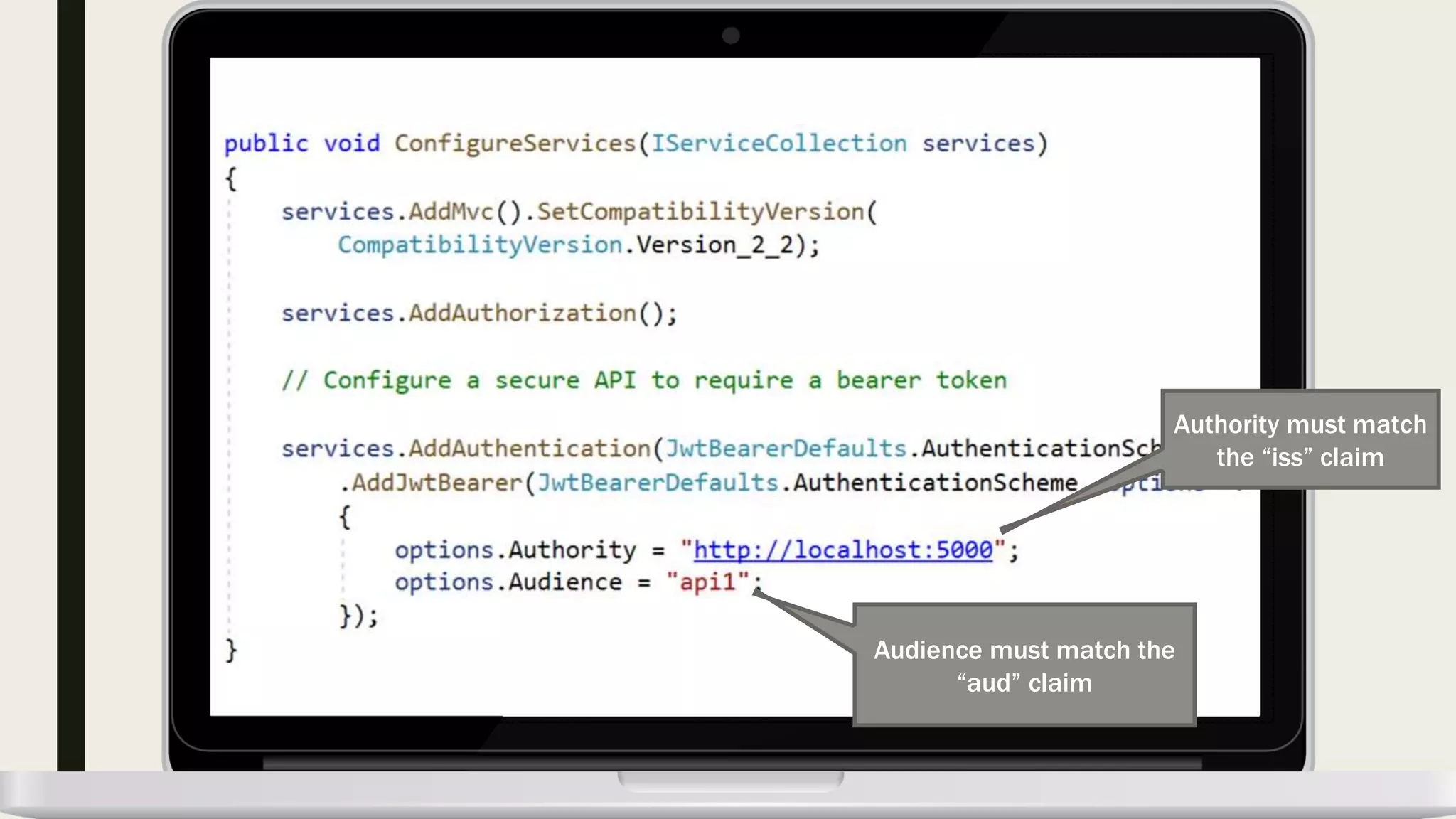 Authority must match the “iss” claim Audience must match the “aud” claim 