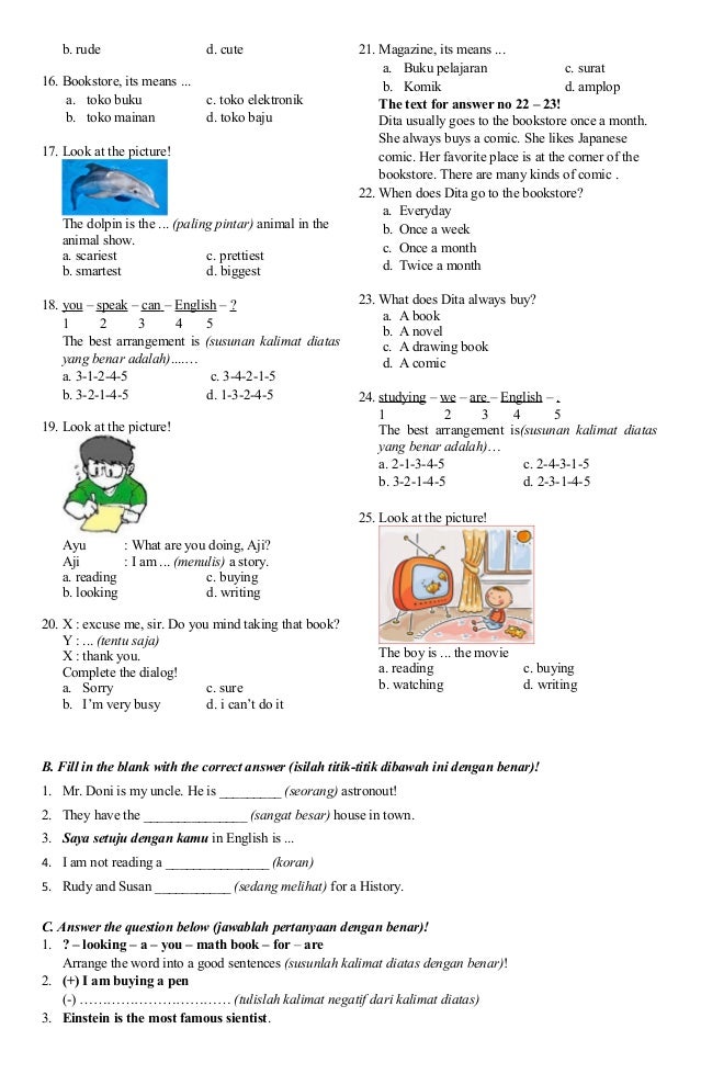 soal pts bahasa inggris kelas 2 sd semester 2 Contoh soal bahasa