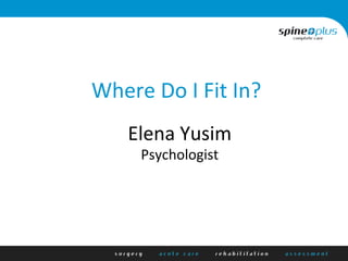Elena	
  Yusim	
  
Psychologist	
  
Where	
  Do	
  I	
  Fit	
  In?	
  
 