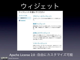 ウィジェット




 Apache License 2.0 : 自由にカスタマイズ可能
Yusuke Yamamoto
 