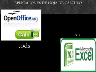 APLICACIONES DE HOJA DE CÁLCULO 
.ods 
.xls 
 
