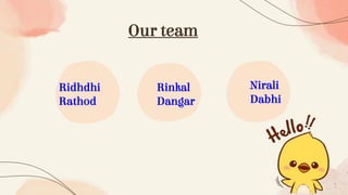 Our team
Ridhdhi
Rathod
Rinkal
Dangar
Nirali
Dabhi
 