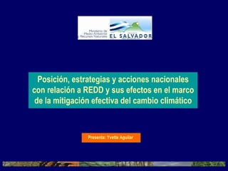 Posición, estrategias y acciones nacionales con relación a REDD y sus efectos en el marco de la mitigación efectiva del cambio climático Presenta: Yvette Aguilar  