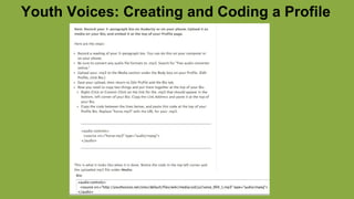 Youth Voices: Creating and Coding a Profile
 