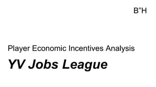 Player Economic Incentives Analysis
YV Jobs League
B”H
 