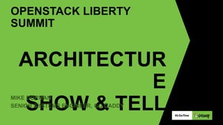 OPENSTACK LIBERTY
SUMMIT
ARCHITECTUR
E
SHOW & TELL
MIKE DORMAN
SENIOR SYSTEMS ENGINEER, GO DADDY
 