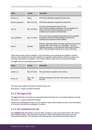 Yahoo Web Analytics API Reference Guide | PDF