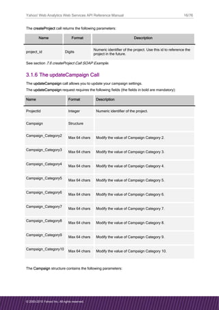 Yahoo Web Analytics API Reference Guide | PDF