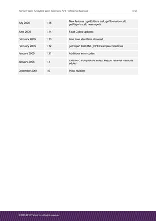 Yahoo Web Analytics API Reference Guide | PDF