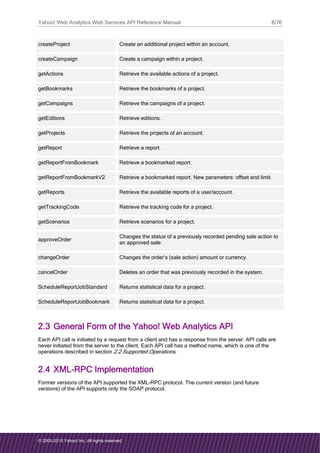 Yahoo Web Analytics API Reference Guide | PDF