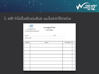 เหรัญญิกควรมี 2 คน เผื่อใครอีกคนไม่ว่างหรือไม่สะดวก
ควรเป็นคนละเอียดรอบคอบและไว้ใจได้
 