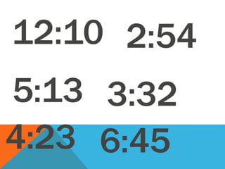 12:10
5:13
4:23
2:54
3:32
6:45
 