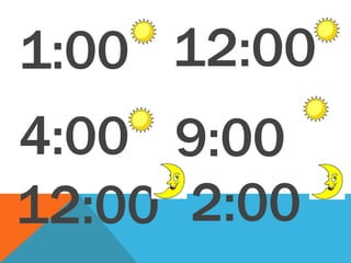 1:00
2:00
4:00 9:00
12:00
12:00
 
