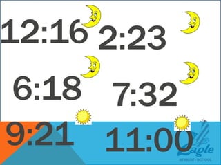 12:16
6:18
9:21
2:23
7:32
11:00
 