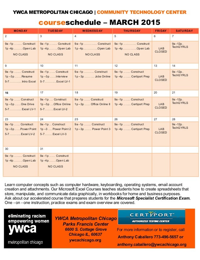 YWCA MARCH 2015 CTC Schedule