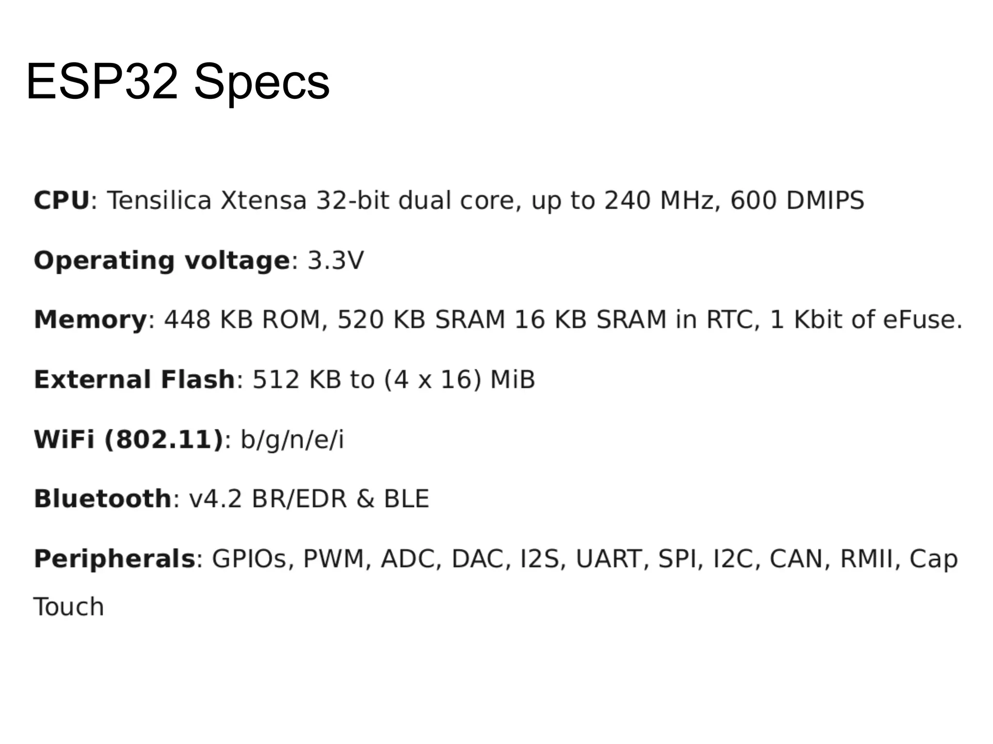 ESP32 Specs
 