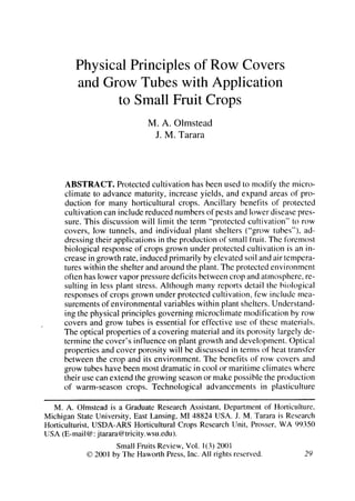 Physical Principles of Row Covers & Grow Tubes with Application to Small Fruit Crops; Gardening Guidebook for Michigan 