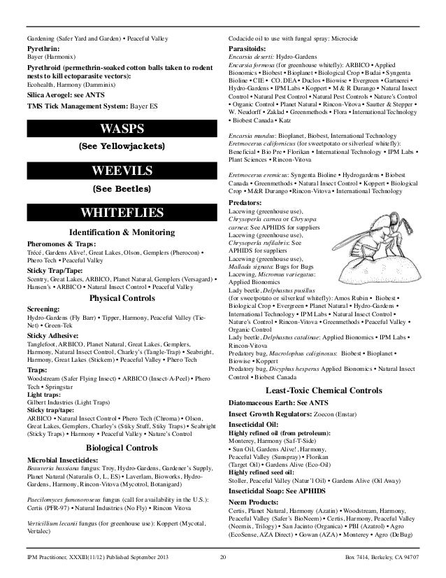 Directory Of Least Toxic Pest Control Products Gardening Guidebook