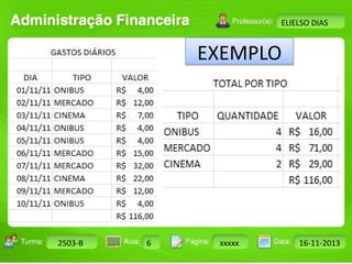 Turma: 2503-B Aula: 10 Pág: 10 a 17 Data: 18-jan-12 
2503-B 6 xxxxx 16-11-2013 
Instrutor: Ricardo Paladini Matos 
ELIELSO DIAS 
EXEMPLO 
 