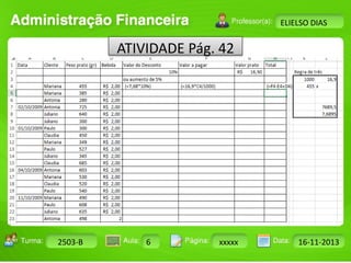 Turma: 2503-B Aula: 10 Pág: 10 a 17 Data: 18-jan-12 
2503-B 6 xxxxx 16-11-2013 
Instrutor: Ricardo Paladini Matos 
ELIELSO DIAS 
ATIVIDADE Pág. 42 
 