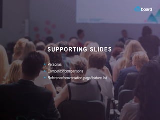 SUPPORTING SLIDES
Personas
Competitor/comparisons
Reference/conversation page/feature list
 