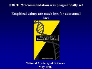 NRCII q recommendation was pragmatically set
Empirical values are much less for autosomal
loci
National Academy of Sciences
May 1996
 