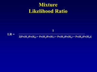 LR =
1
2[Pr(H1)Pr(H8) + Pr(H2)Pr(H7) + Pr(H3)Pr(H6) + Pr(H4)Pr(H5)]
Mixture
Likelihood Ratio
 