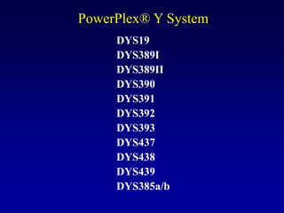 DYS19
DYS389I
DYS389II
DYS390
DYS391
DYS392
DYS393
DYS437
DYS438
DYS439
DYS385a/b
PowerPlex® Y System
 