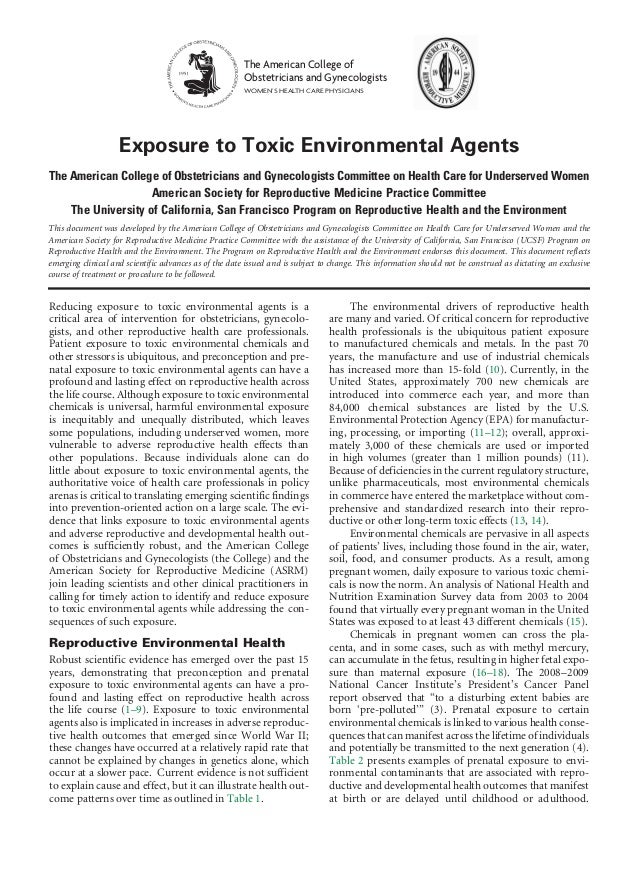 Exposure to Toxic Environmental Agents