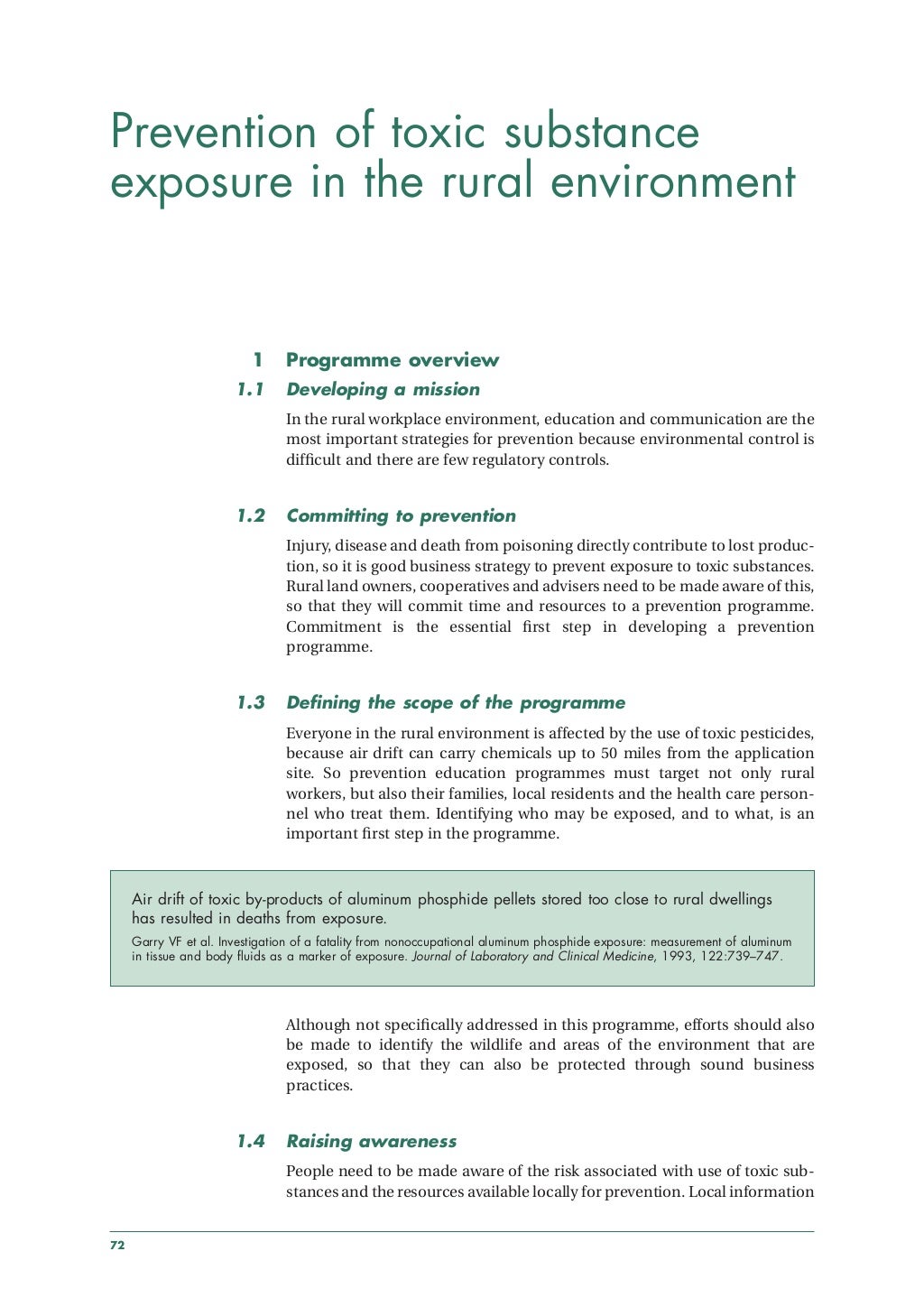Guidelines on the Prevention of Toxic Exposures